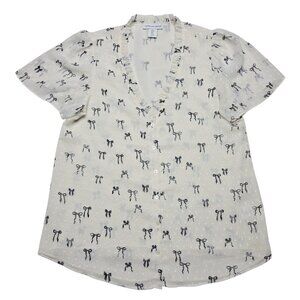 Cupcakes and Cashmere Top Womens Small Ivory Sheer Fairy Button Up‎ Clip Dot